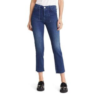 FRAME "Le High Straight" Trapunto in Aurora Wash Cargo Pocket Crop Jeans, Sz 29